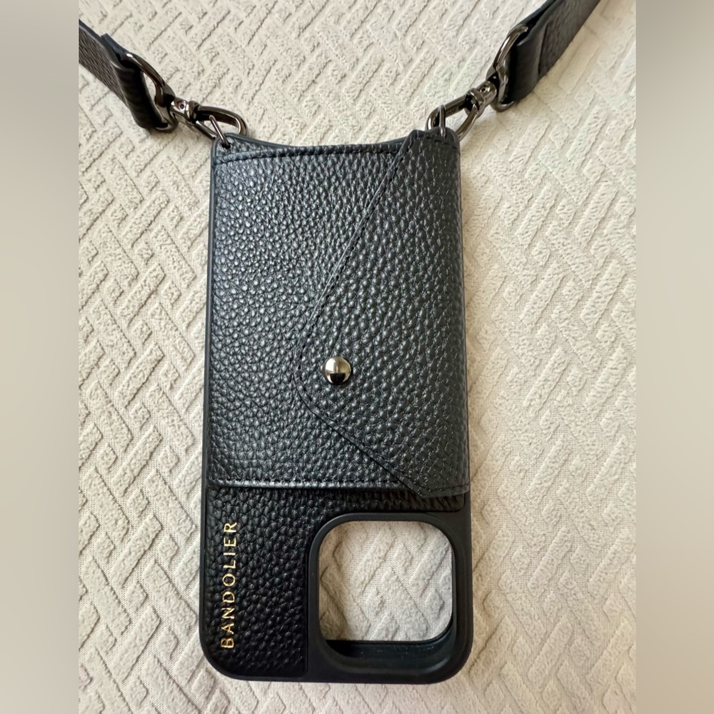 Bandolier Black Leather Crossbody Phone Case - Picture 8 of 12
